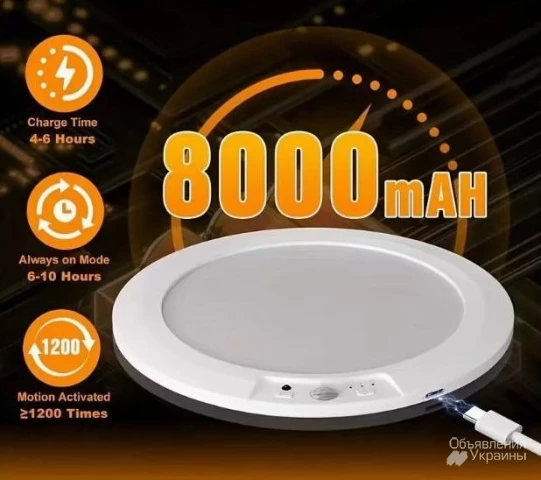 Фото Розумний LED стельовий світильник з пультом, датчиком руху та акумулятором 8000 мА·год