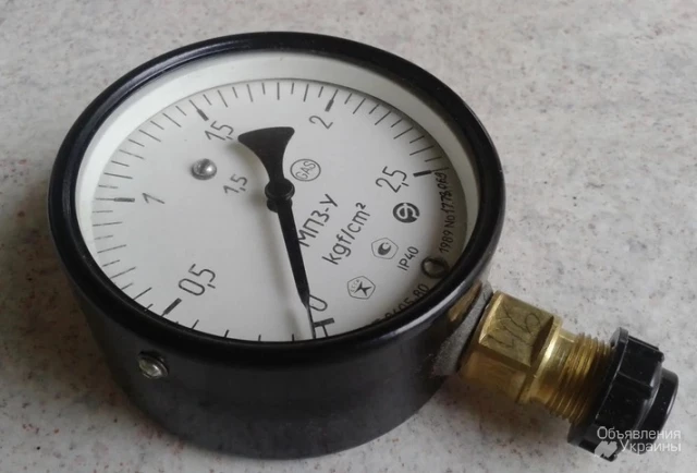 Фото Манометр для воды, пара, газа, масла, кислорода, ацетилена, от 0 до 2.5 kgf/cm2