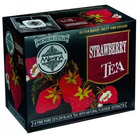 Фото Черный чай Клубника в пакетиках Млесна картон 100 г