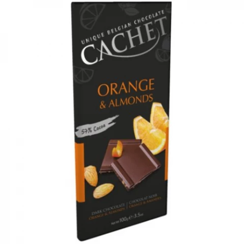 Фото Черный шоколад Cachet Апельсин и Миндаль 100 г