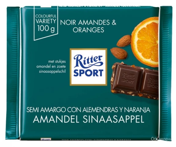 Фото Черный шоколад Ritter Sport Миндаль Апельсин 100 г