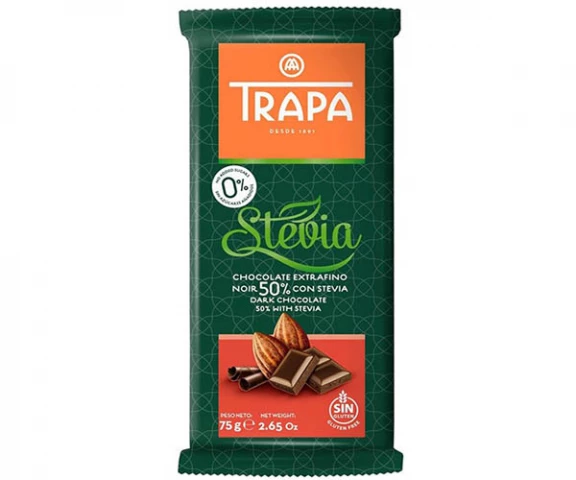 Фото Шоколад Trapa Stevia черный 50% 75 г