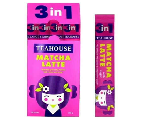 Фото Японский чай Матча Латте Teahouse 3 в 1 с сахаром на безлактозных сливках в стиках 10 шт