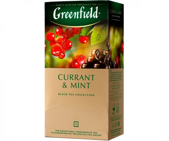Фото Черный чай Greenfield Currant & Mint - Смородина и мята в пакетиках 25 шт