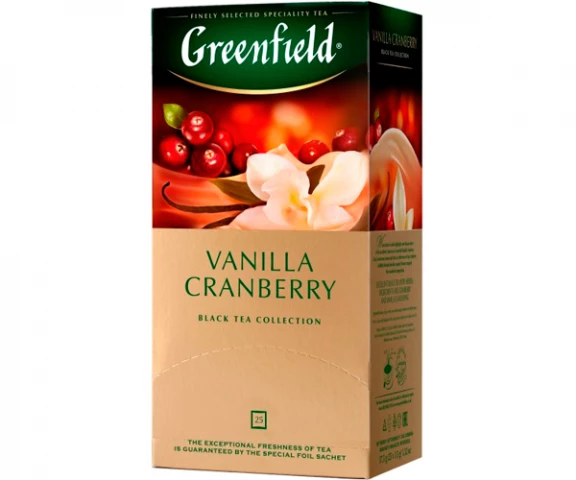 Фото Черный чай Greenfield Vanilla Cranberry - Ваниль и Клюква в пакетиках 25 шт