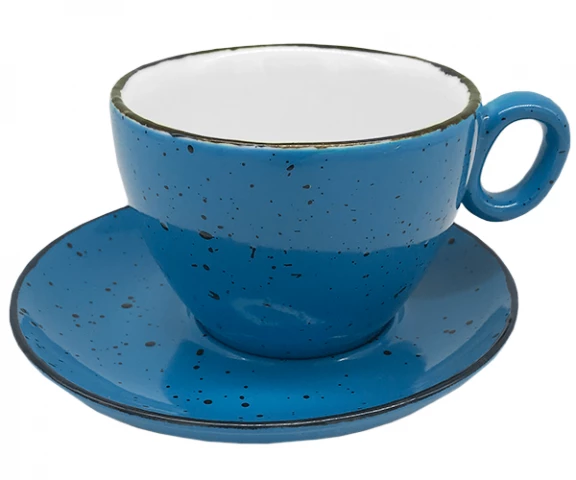 Фото Чашка с блюдцем для латте INKER Luna (350мл/16см) dots blue