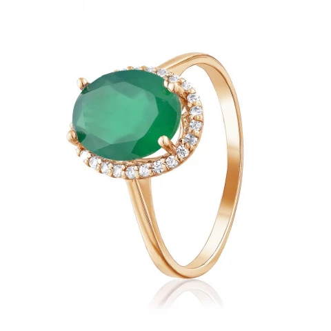 Фото Золотое кольцо с зеленым ониксом и цирконами 