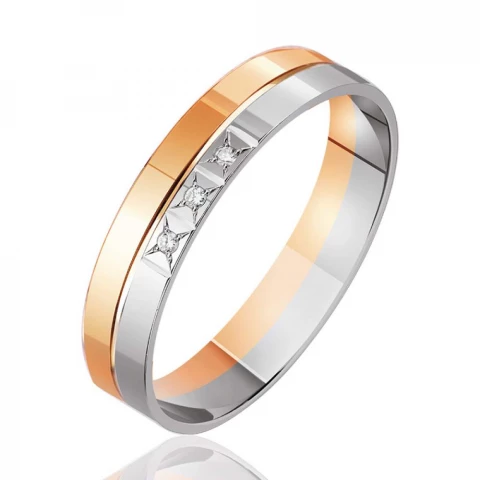 Фото Обручальное кольцо из комбинированного золота с тремя бриллиантами, КОА7093