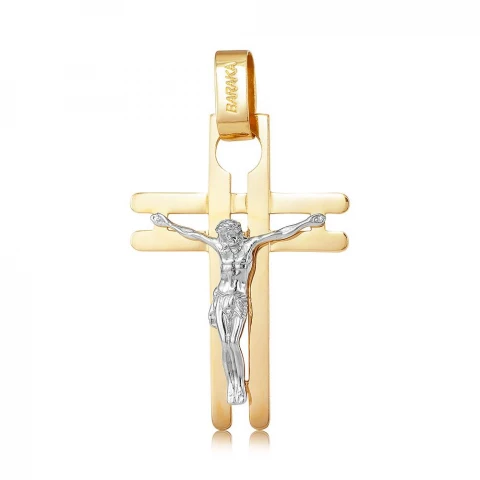 Фото Крест желтый с распятием из белого золота с стиле 