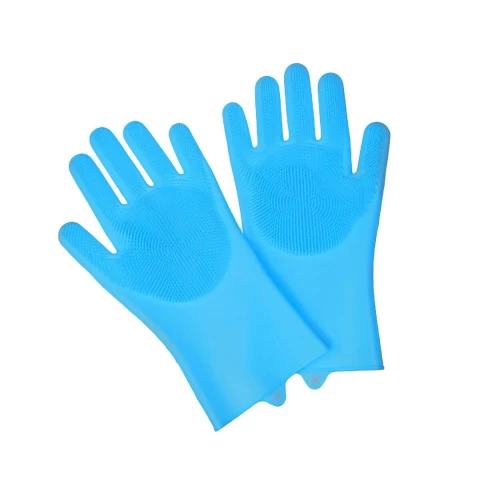 Фото Перчатки для мытья посуды Supretto Нежные ручки силиконовые, голубые (5594)