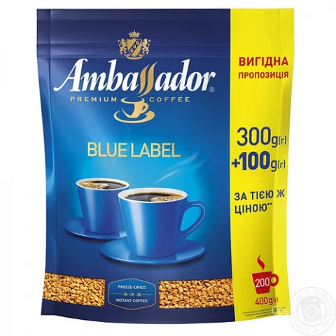 Фото Кофе Амбассадор Блюрастворимый «Ambassador Blue label» 400 г